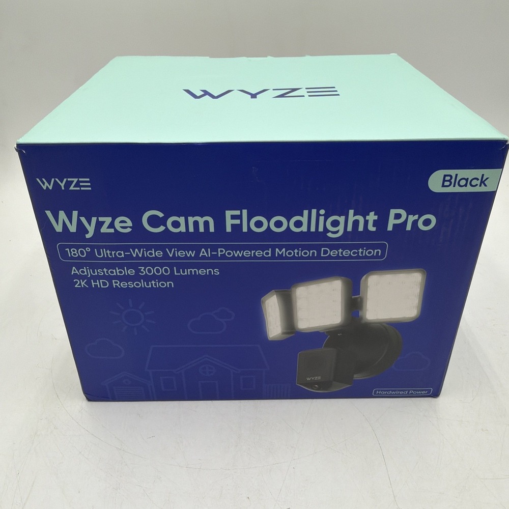 Wyze Cam Floodlight Pro BLACK 3000 Lumen LEDs 180° Wide View 2K HD Outdoor Wired
